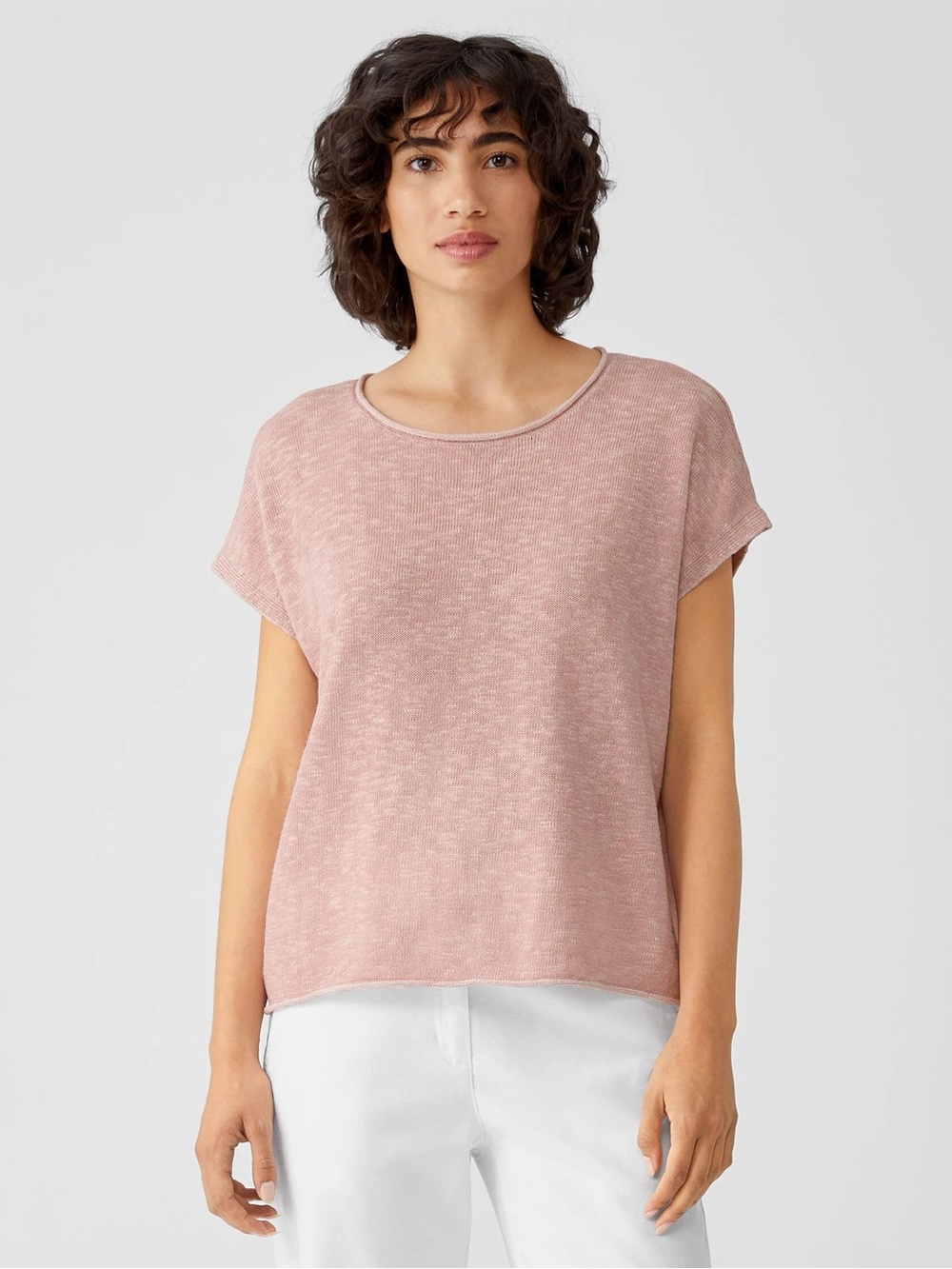 EILEEN FISHER • Organic Cotton Linen Slub Square Top dusty pink Large